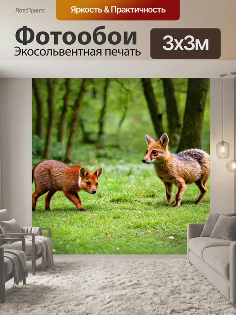 Фотообои лесные звери, играющие рядом с щелью
