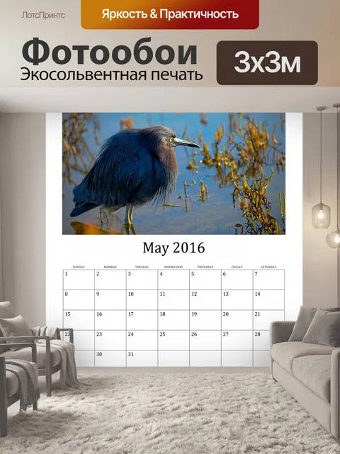 Фотообои Май 2 016 календарь диких птиц