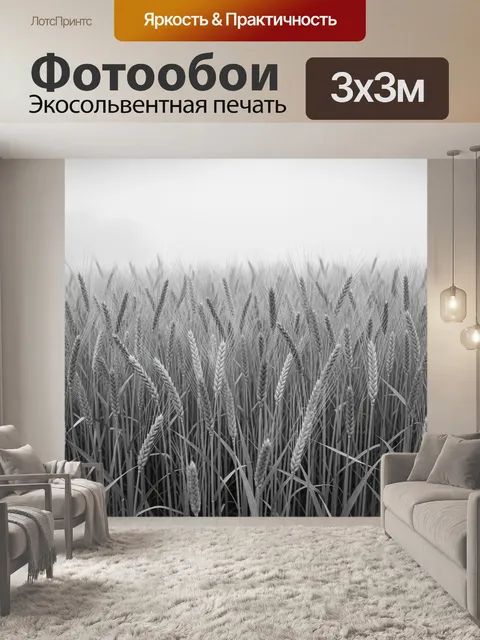 Фотообои Пшеничное поле в серо-белых тонах
