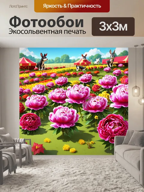 Фотообои пионы в мультяшном стиле