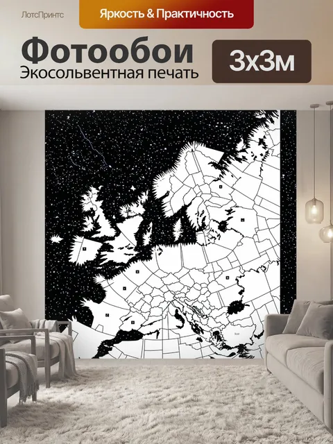 Фотообои черно-белый, представляющие собой карту звёздного неба с детальной проработкой созвездий
