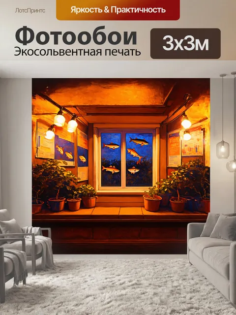 Фотообои угловое окно рыбного магазина