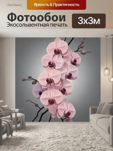 Фотообои Розовые орхидеи на сером фоне