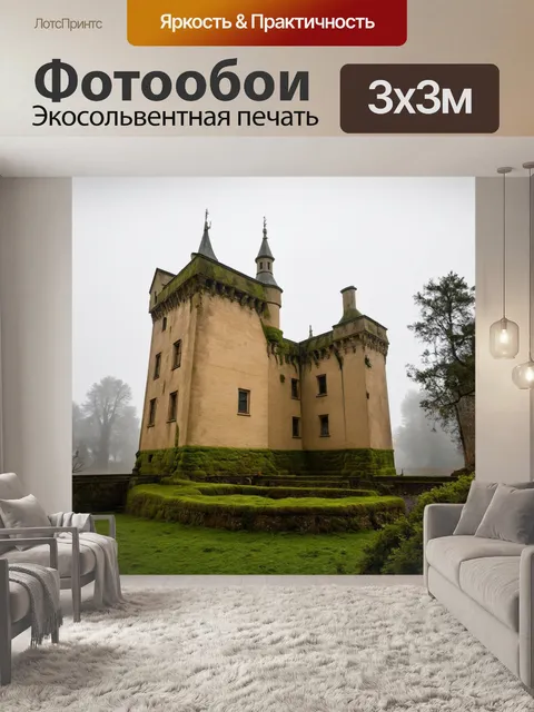 Фотообои бежевый заброшенный замок с покрытым мхом фасадом