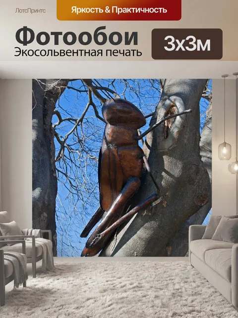 Фотообои большой бронзовый крикет на дереве