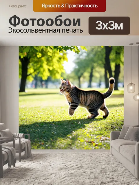 Фотообои кошка, гоняющаяся за своим хвостом в парке