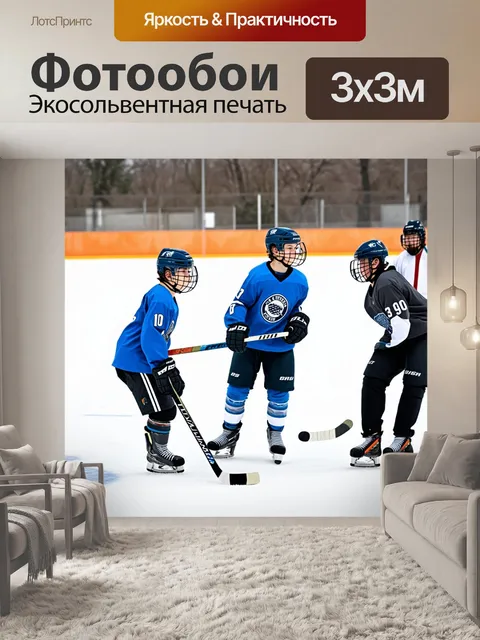 Фотообои хоккейная тренировка на открытом воздухе, где молодёжь весело проводит время
