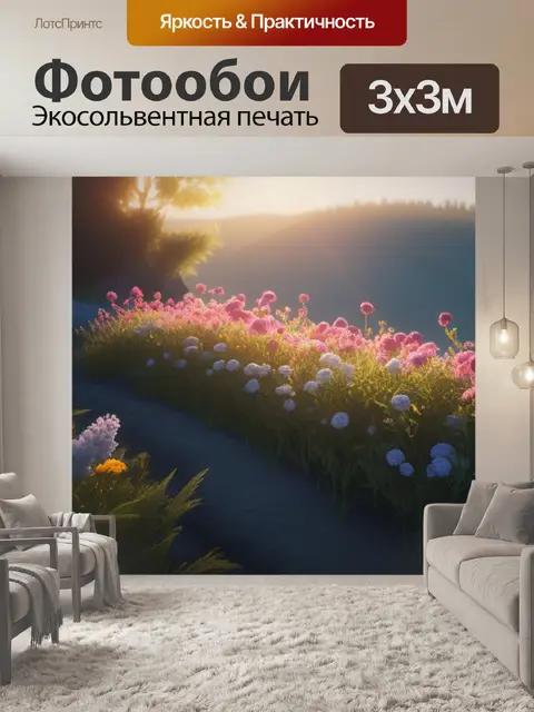 Фотообои пейзаж с цветами простой легкий