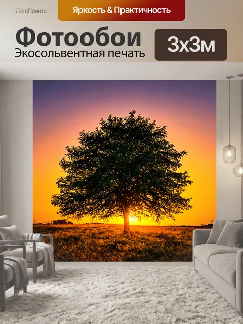 Фотообои дерево на фоне заката