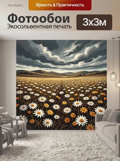 Фотообои Ромашковое поле под грозовыми облаками