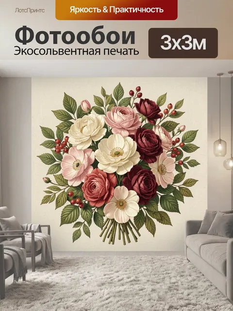Фотообои Букет роз и полевых цветов