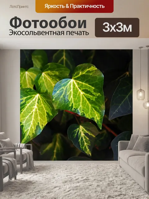 Фотообои светло-темно-зеленый плющ с прожилками