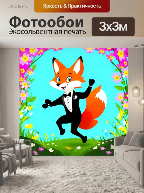 Фотообои лиса в смокинге, танцующая среди весенних цветов