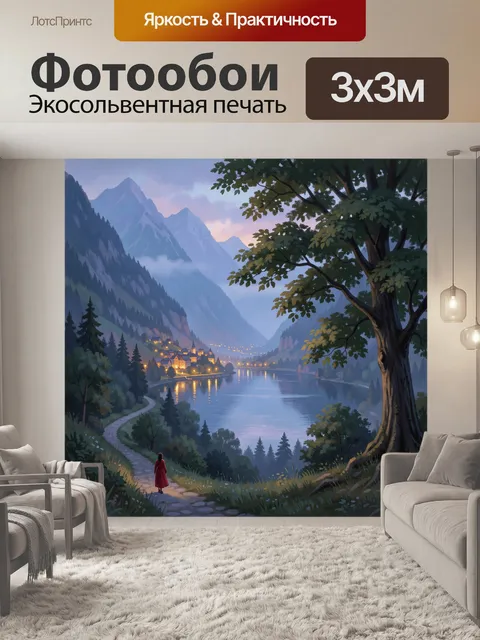 Фотообои Вечерний альпийский пейзаж у озера