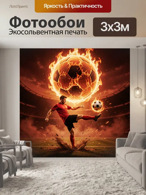 Фотообои Футболист с огненным мячом