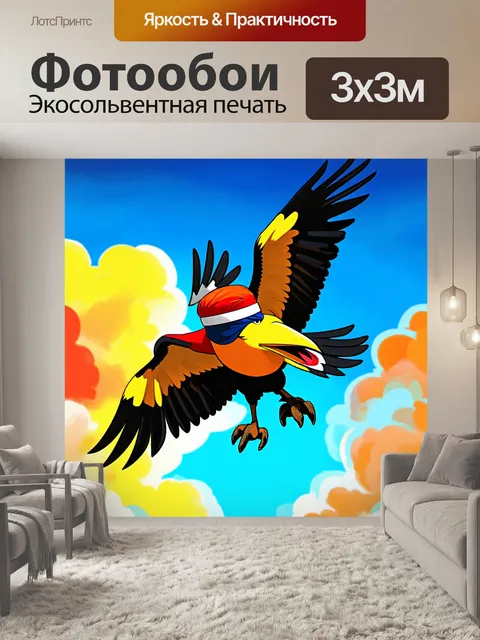 Фотообои птица с повязкой на голове и спортивной футболкой