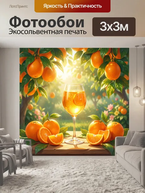 Фотообои Апельсиновый сад с бокалом