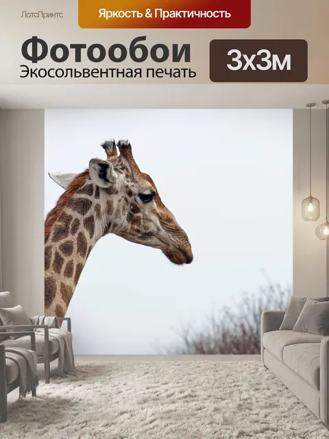 Фотообои голова жирафа на фоне хмурого неба