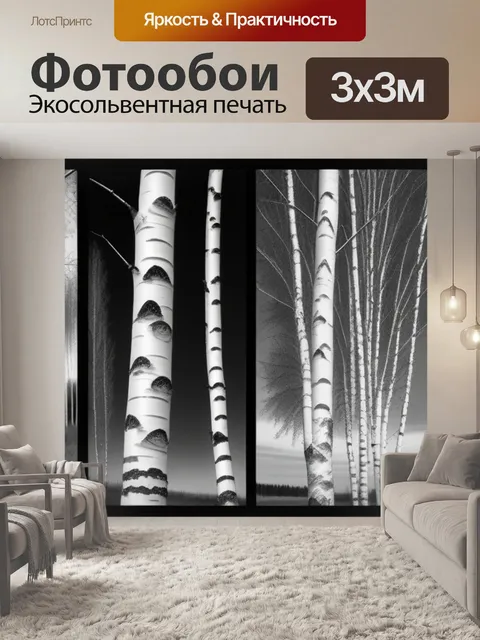 Фотообои пейзаж с березой поэтапно чернобелый