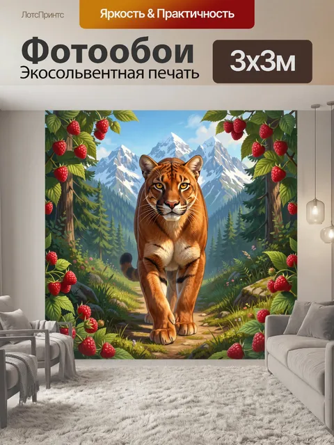 Фотообои Пума в лесу с малиной