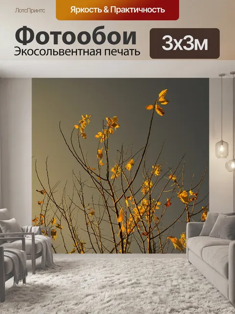 Фотообои желтые листья с жутким серым небом