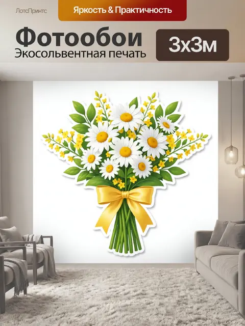 Фотообои Букет ромашек с желтым бантом