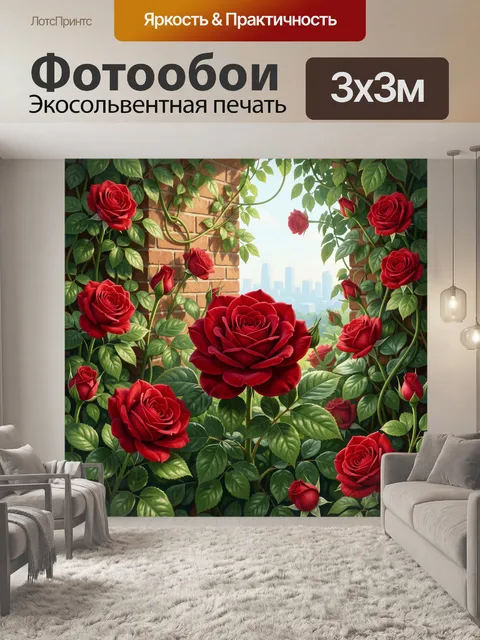 Фотообои Красные розы у кирпичной арки