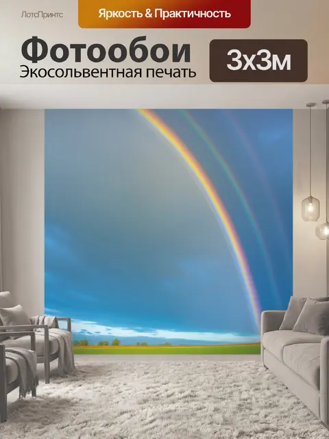 Фотообои серое небо с яркой радугой
