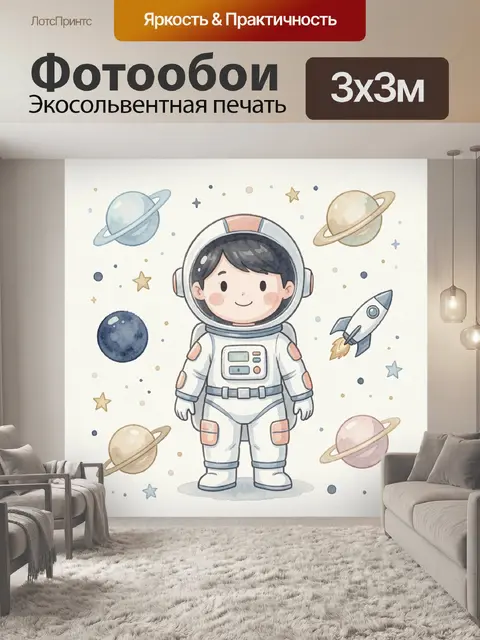 Фотообои Маленький космонавт и планеты
