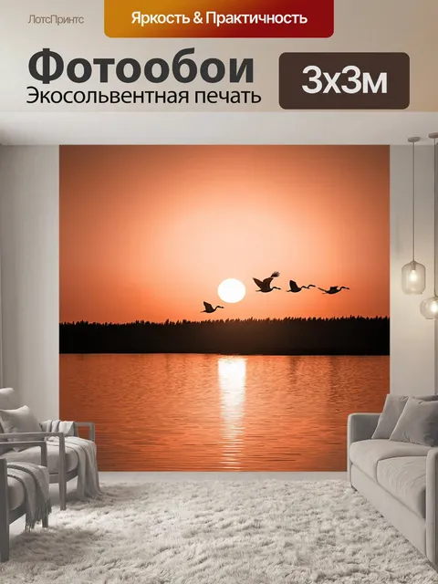 Фотообои восходное солнце освещает стаю журавлей