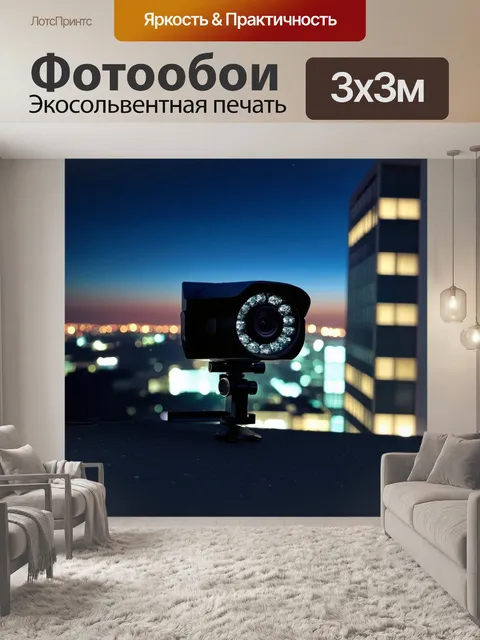 Фотообои на крыше одного из высоких зданий в современном мегаполисе расположена шпионская камера