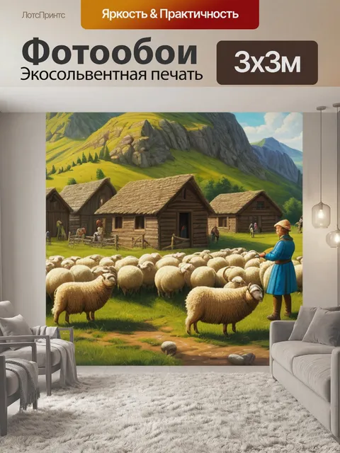 Фотообои с пастухом и овечками