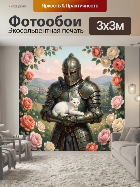Фотообои Рыцарь с белым котом