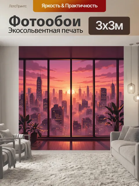 Фотообои Силуэты мегаполиса на закате