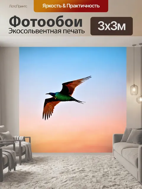 Фотообои райская птица в полете над оттенками заката