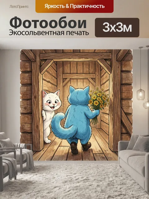 Фотообои Синий кот с букетом