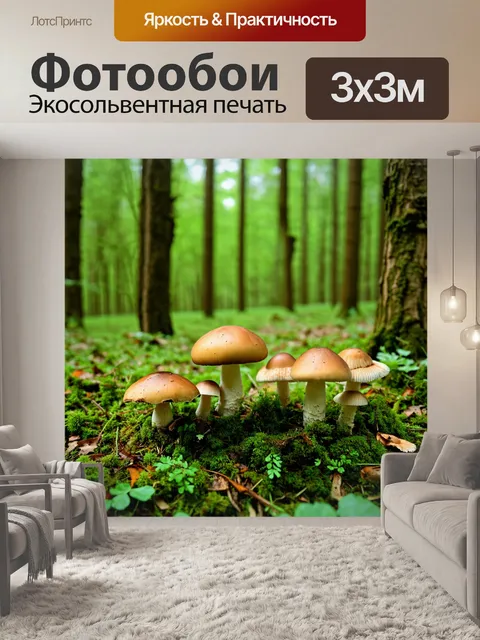 Фотообои россия леса, поляна с грибами, лучшее место для пикника, счастье с друзьями
