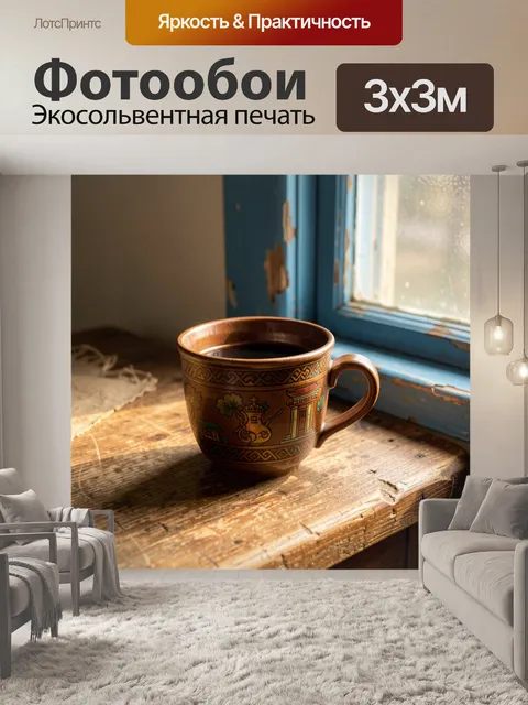 Фотообои Старинная керамическая чашка с кофе насыщенного коричневого цвета