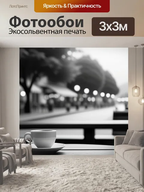 Фотообои пейзаж с кафе чернобелый