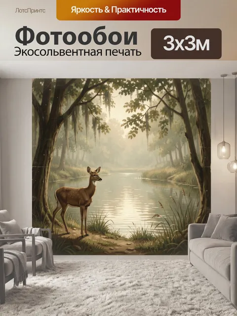 Фотообои Олень у лесной реки