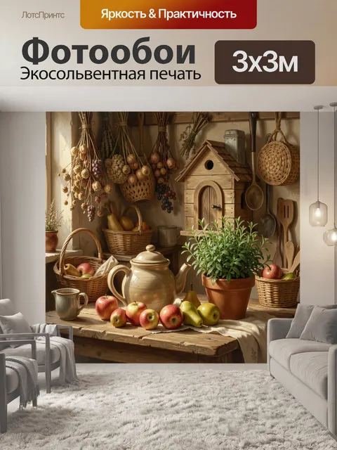 Фотообои Уютная деревенская кухня с урожаем