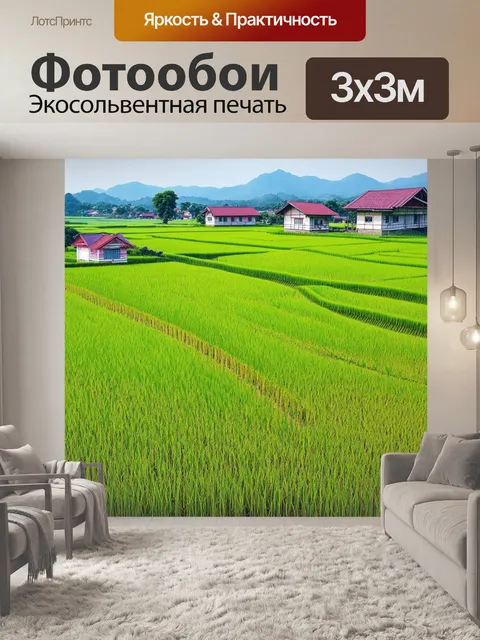 Фотообои тихий крестьянский пейзаж с рисовыми полями и обычными домами