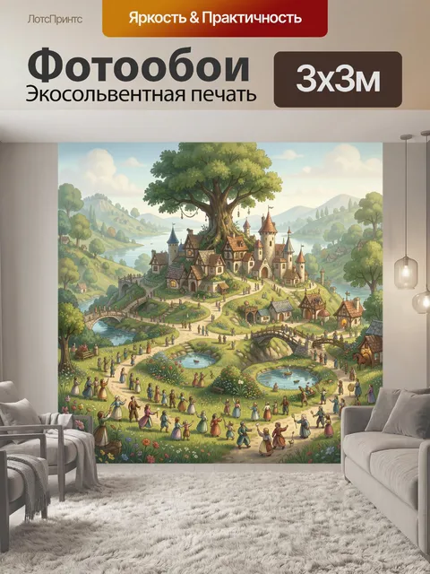 Фотообои Сказочная деревня у огромного дерева