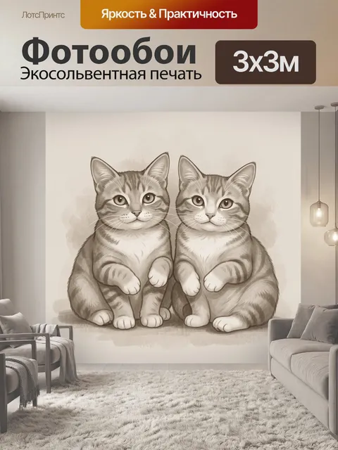 Фотообои Пара котят в мягких серых тонах