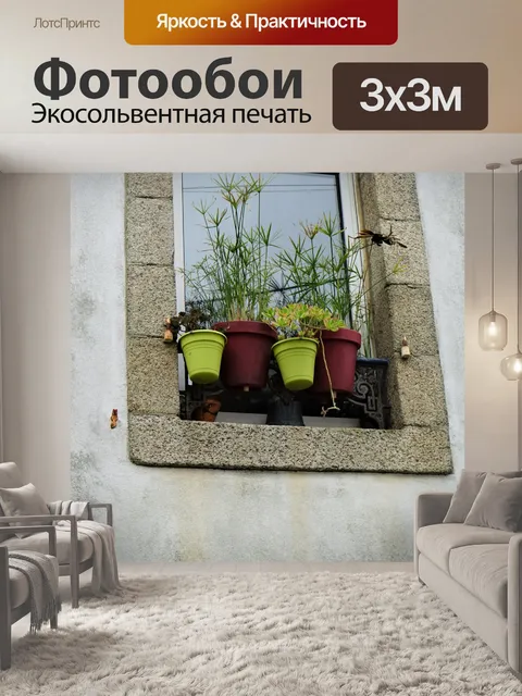 Фотообои Цветочные горшки на окне.