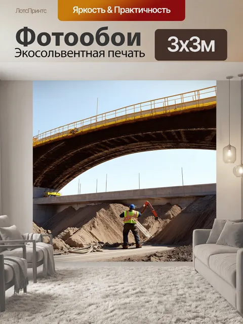 Фотообои картинка строящегося моста с использованием уникальной техники, которая увлеченно устанавливает арку
