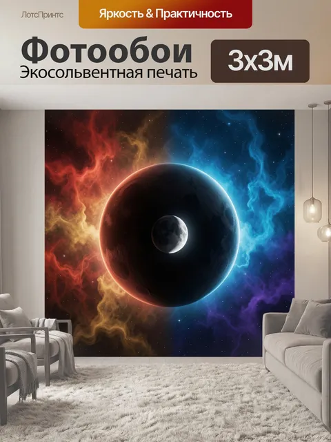 Фотообои Космическая планета и спутник