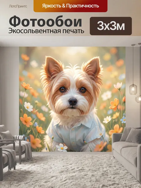 Фотообои Йоркширский терьер в цветочном поле
