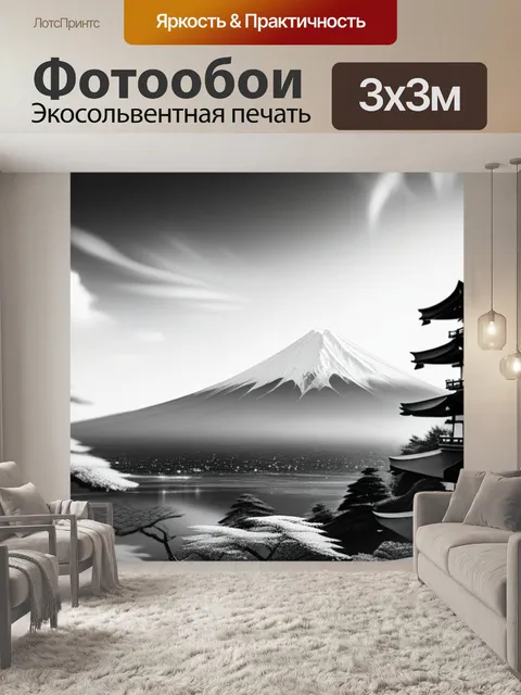 Фотообои пейзаж с фудзиямой чернобелый