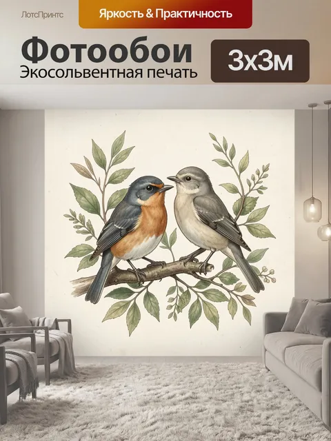 Фотообои Две певчие птицы на ветке